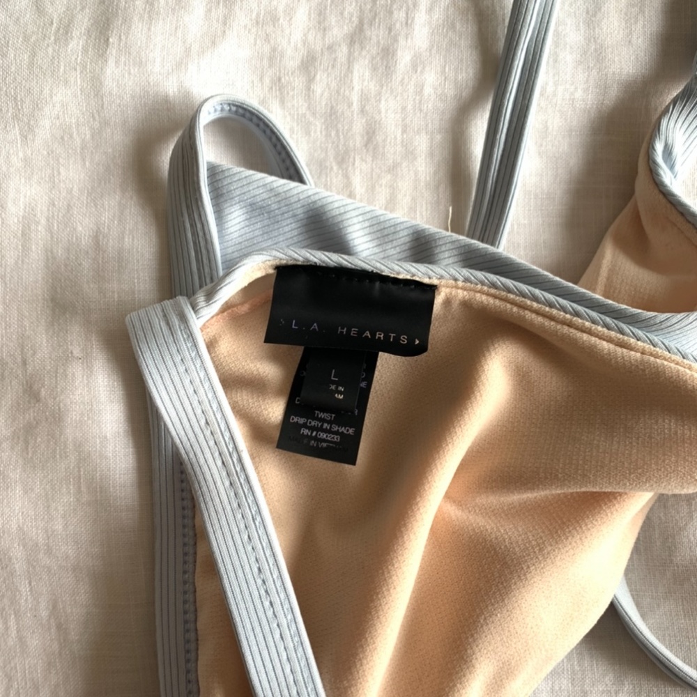 Powder Blue Ribbed Fixed Triangle Bikini Top - Picture 4 of 4